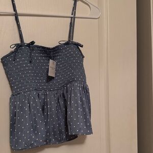 American Eagle Outfitters Blue Polka Dot Blouse